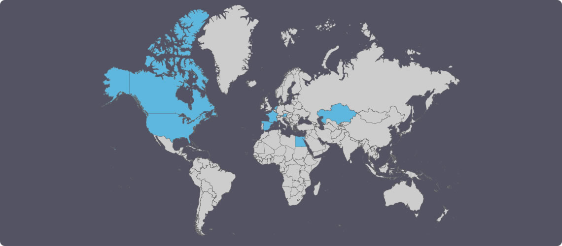 World map with some shaded areas